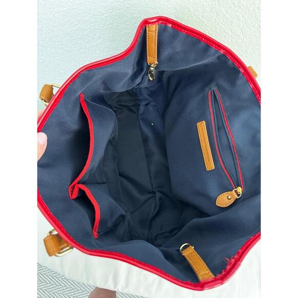 Tommy Hilfiger Striped Canvas Tote Bag Leather Trim Nautical Preppy Coastal Chic - Picture 6 of 16